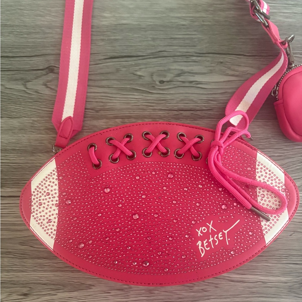 Betsey Johnson Fuchsia Football Crossbody Bag